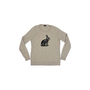 Beige Rabbit-Intarsia Crewneck Women's Sweater
